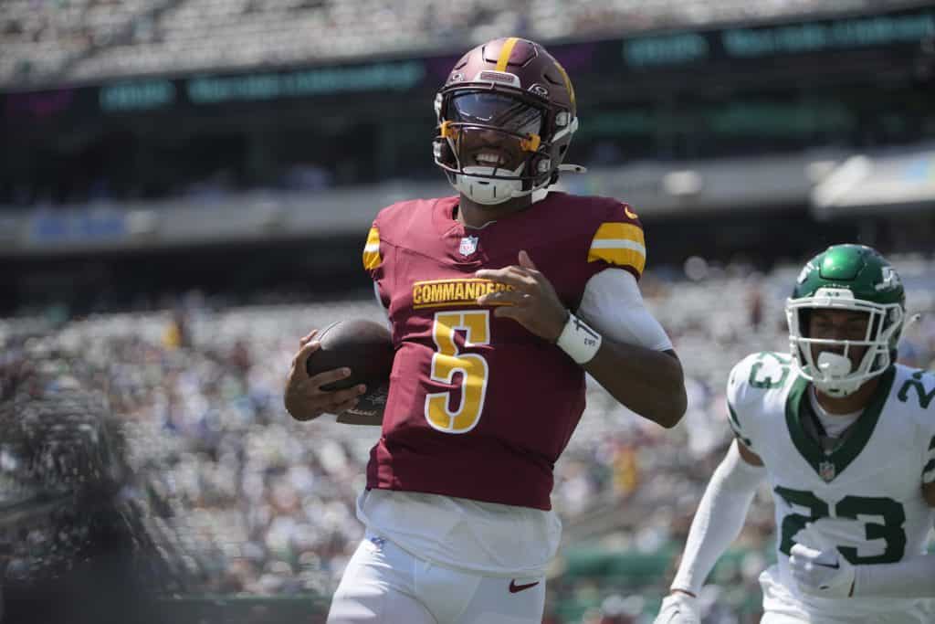 The top DraftKings Pick6 predictions today for Eagles-Commanders (Nov. 14) include a play on Jayden Daniels...