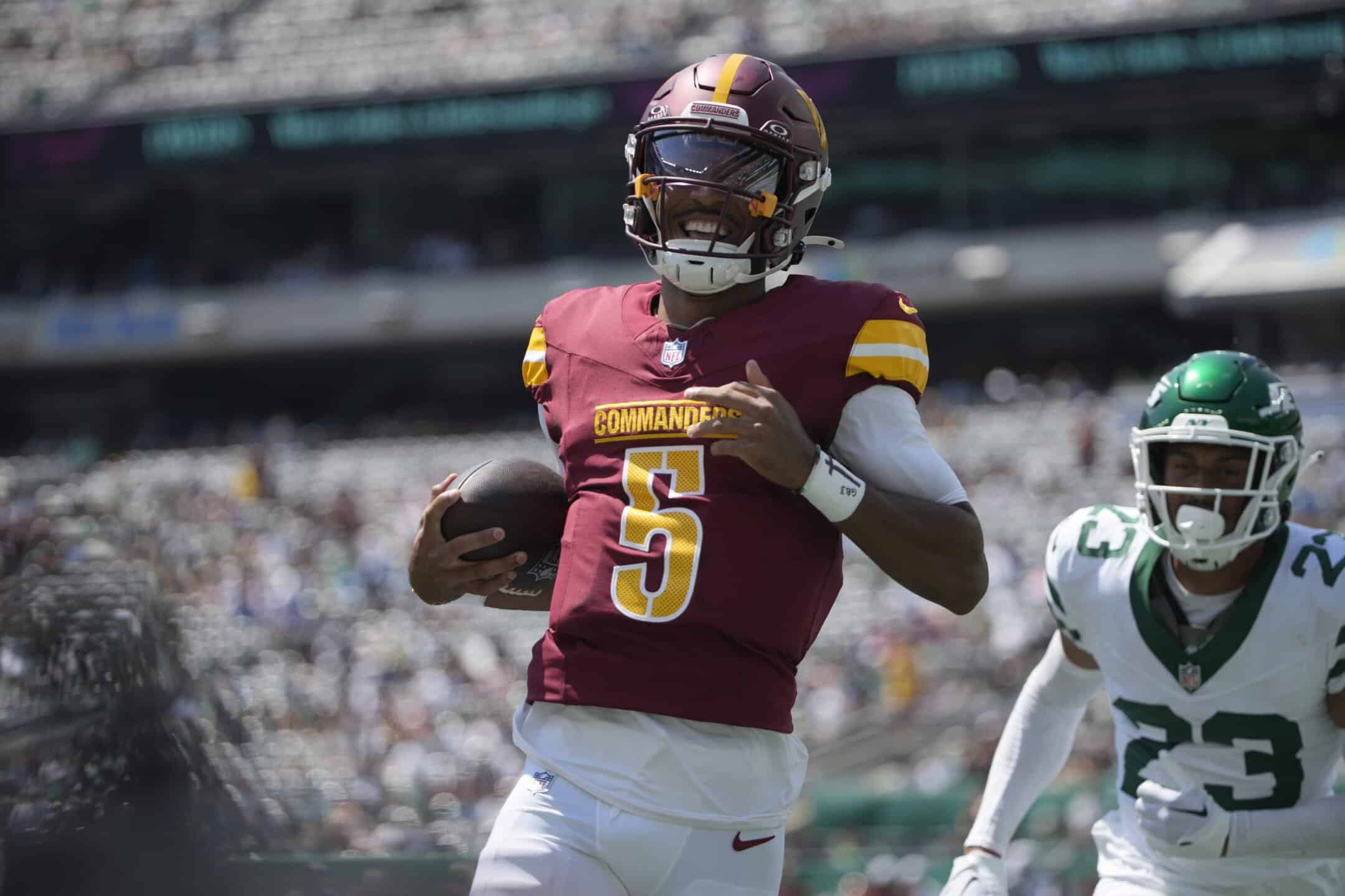The top DraftKings Pick6 predictions today for Eagles-Commanders (Nov. 14) include a play on Jayden Daniels...